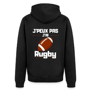 Ich kann nicht Rugby spielen - Unisex Premium Bio Zip Hoodie - Schwarz - Hinten - Nico (187cm)