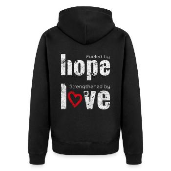 Fueled by hope strengthened by love. - Unisex Premium Organic Zip Hoodie - black - Back - Nico (187cm)