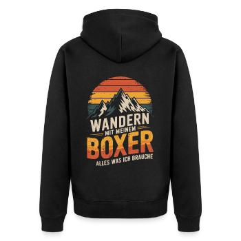 Wandern mit meinem deutschen Boxer - Unisex Premium Bio Zip Hoodie - Schwarz - Hinten - Nico (187cm)