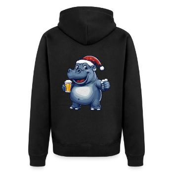 Nilpferd Weihnachten Bier Lustig - Unisex Premium Bio Zip Hoodie - Schwarz - Hinten - Nico (187cm)
