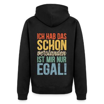 Ist mir egal Spruch – Lustiges Sarkasmus - Unisex Premium Bio Zip Hoodie - Schwarz - Hinten - Nico (187cm)