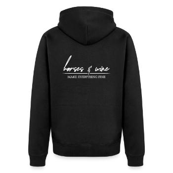 Horses and Wine make everything fine Pferde Spruch - Unisex Premium Bio Zip Hoodie - Schwarz - Hinten - Nico (187cm)