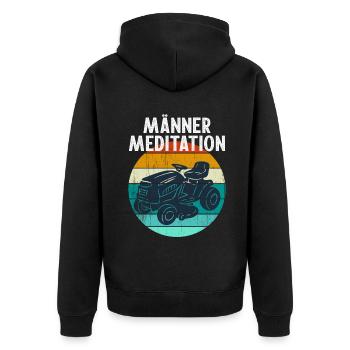 Rasenmähen lustig MÄNNER MEDITATION Rasentraktor - Unisex Premium Bio Zip Hoodie - Schwarz - Hinten - Nico (187cm)