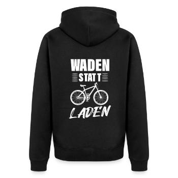 Waden Statt Laden, Anti E-Bike - Unisex Premium Bio Zip Hoodie - Schwarz - Hinten - Nico (187cm)
