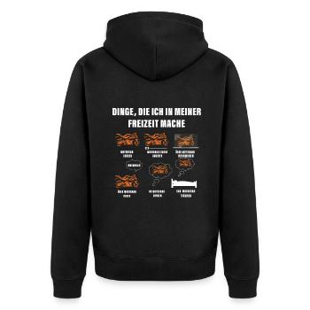 Dinge die ich in meiner Freizeit mache Motorrad - Unisex Premium Bio Zip Hoodie - Schwarz - Hinten - Nico (187cm)