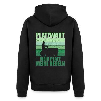 Platzwart Garten Rasenmäher Geschenk - Unisex Premium Bio Zip Hoodie - Schwarz - Hinten - Nico (187cm)