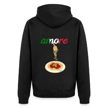 Amore Spaghetti Bolognese Parmesan Käse Pasta Nude - Unisex Premium Bio Zip Hoodie - Schwarz - Hinten - Nico (187cm)