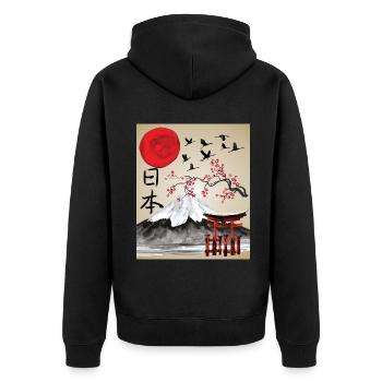 Japon Vintage Art Japonais Esthétique - Veste à capuche bio Premium Unisexe - noir - Dos - Nico (187cm)
