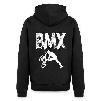 BMX Rennrad Radfahrer Trick - Unisex Premium Bio Zip Hoodie - Schwarz - Hinten - Nico (187cm)