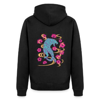 Tiger Vaporwave Ästhetik Streetwear - Unisex Premium Bio Zip Hoodie - Schwarz - Hinten - Nico (187cm)