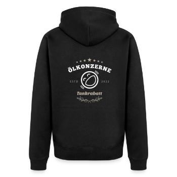 Ölkonzerne Autofahrer Tankrabatt - Unisex Premium Bio Zip Hoodie - Schwarz - Hinten - Nico (187cm)