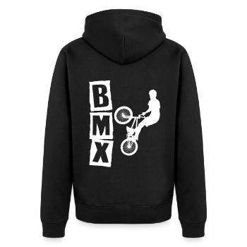 BMX Rennrad Radfahrer Trick - Unisex Premium Bio Zip Hoodie - Schwarz - Hinten - Nico (187cm)
