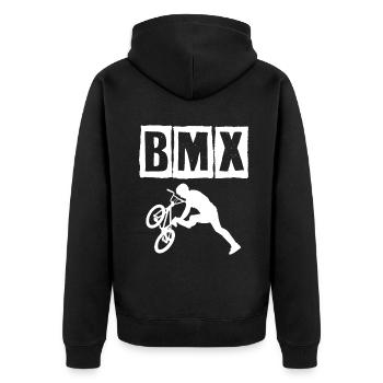 bmx race vélo cycliste rider trick - Veste à capuche bio Premium Unisexe - noir - Dos - Nico (187cm)