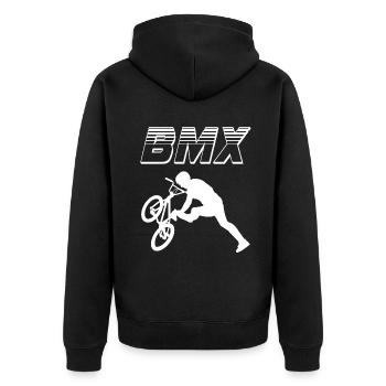 bmx race bike cyclist rider trick - Unisex Premium Organic Zip Hoodie - black - Back - Nico (187cm)