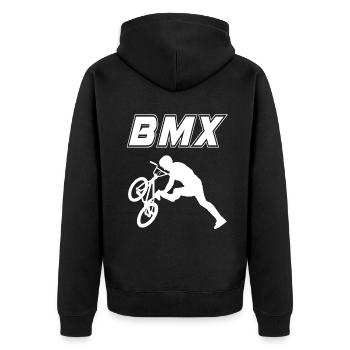 bmx race bike cyclist rider trick - Unisex Premium Organic Zip Hoodie - black - Back - Nico (187cm)