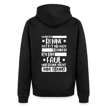 Wenn ich renne solltet ihr auch rennen Fun Spruch - Unisex Premium Bio Zip Hoodie - Schwarz - Hinten - Nico (187cm)