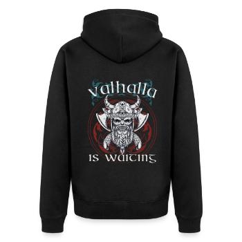 Viking Valhalla is waiting Nordmann warrior - Unisex Premium Organic Zip Hoodie - black - Back - Nico (187cm)