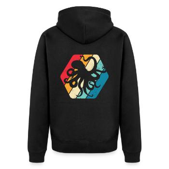 Krake Tintenfisch Octopus Ozean Meer Retro - Unisex Premium Bio Zip Hoodie - Schwarz - Hinten - Nico (187cm)