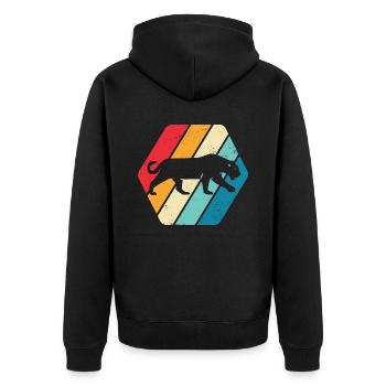 Panther Leopard Jaguar Großkatze Natur Retro - Unisex Premium Bio Zip Hoodie - Schwarz - Hinten - Nico (187cm)