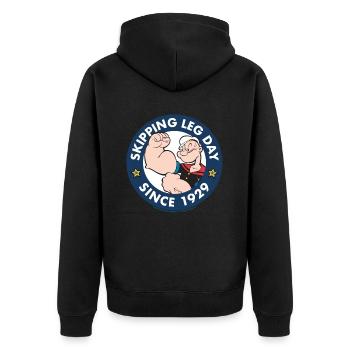 Popeye Skipping Leg Day Since 1929 - Unisex Premium Bio Zip Hoodie - Schwarz - Hinten - Nico (187cm)