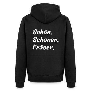 Schön. Schöner. Fräser - Unisex Premium Bio Zip Hoodie - Schwarz - Hinten - Nico (187cm)