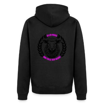 Schaf bleib ruhig und folge der Herde - Unisex Premium Bio Zip Hoodie - Schwarz - Hinten - Nico (187cm)
