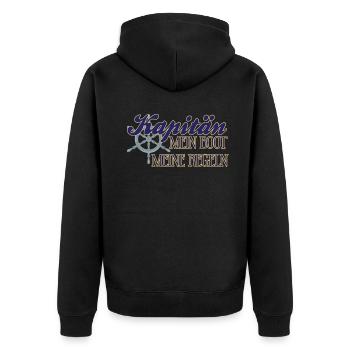 Kapitän Boot Motorboot lustiger Spruch - Unisex Premium Bio Zip Hoodie - Schwarz - Hinten - Nico (187cm)