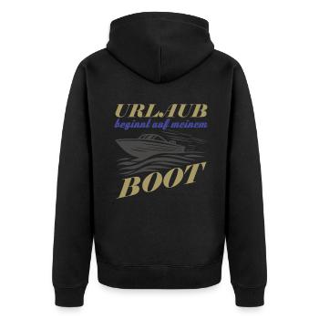 Boot Motorboot lustiger Spruch Urlaub - Unisex Premium Bio Zip Hoodie - Schwarz - Hinten - Nico (187cm)