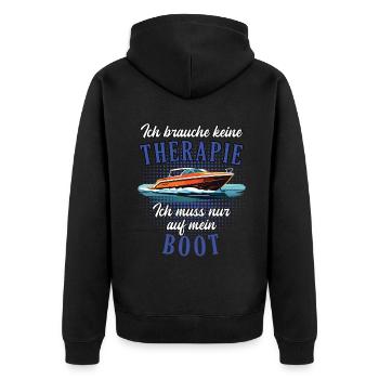 Boot Kapitän Therapie lustiger Spruch - Unisex Premium Bio Zip Hoodie - Schwarz - Hinten - Nico (187cm)
