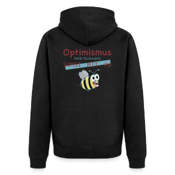 Optimismus Biene Wortwitz Geschenkidee - Unisex Premium Bio Zip Hoodie - Schwarz - Hinten - Nico (187cm)