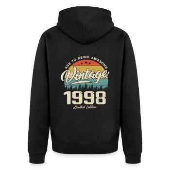 Jahrgang 1998 Retro-Stil Jubiläumsgeschenk 1998 - Unisex Premium Bio Zip Hoodie - Schwarz - Hinten - Nico (187cm)