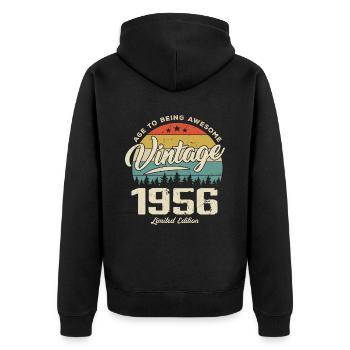 Jahrgang 1956 Retro-Stil Jubiläumsgeschenk 1956 - Unisex Premium Bio Zip Hoodie - Schwarz - Hinten - Nico (187cm)