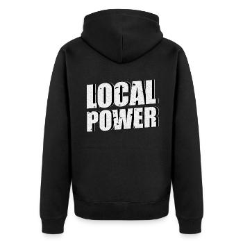 Local Power - Unisex Premium Organic Zip Hoodie - black - Back - Nico (187cm)