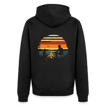 Vater und Sohn Camping Lagerfeuer Wandern vintage - Unisex Premium Bio Zip Hoodie - Schwarz - Hinten - Nico (187cm)