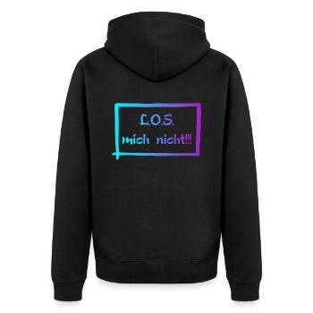 L.O.S mich nicht! - Unisex Premium Bio Zip Hoodie - Schwarz - Hinten - Nico (187cm)