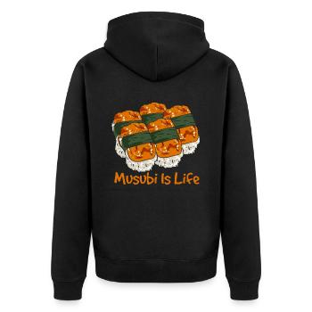 Musubi Love - Hawaiian Food Vibe - Unisex Premium Organic Zip Hoodie - black - Back - Nico (187cm)