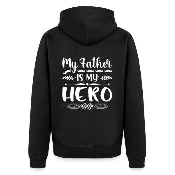 My father is my hero - Unisex Premium Organic Zip Hoodie - black - Back - Nico (187cm)