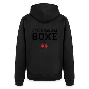 Ich kann nicht Boxen Humor Boxen, Boxer Geschenk - Unisex Premium Bio Zip Hoodie - Schwarz - Hinten - Nico (187cm)