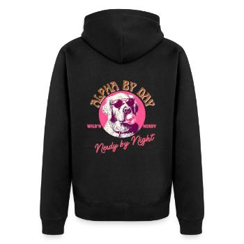 Labrador avec lunettes de soleil et chewing-gum rose - Veste à capuche bio Premium Unisexe - noir - Dos - Nico (187cm)