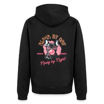 Bouledogue français avec lunettes et chewing-gum - Veste à capuche bio Premium Unisexe - noir - Dos - Nico (187cm)