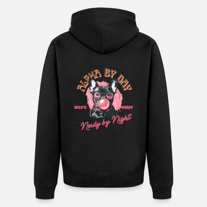Bouledogue français avec lunettes et chewing-gum - Veste à capuche bio Premium Unisexe - noir