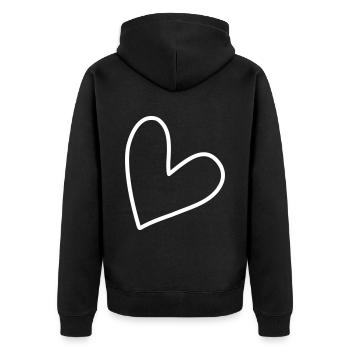 Schlichtes Herz Symbol - Unisex Premium Bio Zip Hoodie - Schwarz - Hinten - Nico (187cm)