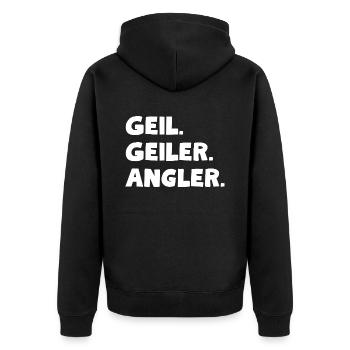 Geil. Geiler. Angler - Unisex Premium Bio Zip Hoodie - Schwarz - Hinten - Nico (187cm)