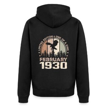 Incomparable depuis février 1930, 94e Anniversaire - Veste à capuche bio Premium Unisexe - noir - Dos - Nico (187cm)