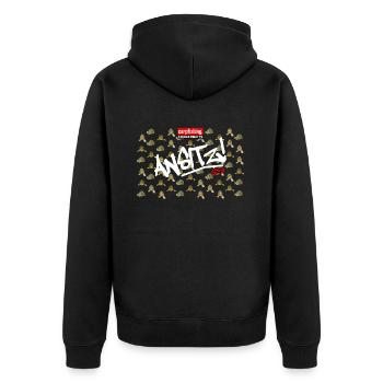 Kreative Karpfenangel-Geschenkideen - Unisex Premium Bio Zip Hoodie - Schwarz - Hinten - Nico (187cm)