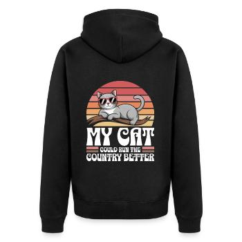 Meine Katze würde das Land besser regieren - Unisex Premium Bio Zip Hoodie - Schwarz - Hinten - Nico (187cm)