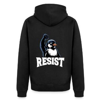 Penguin Protests Resistance Taxes - Unisex Premium Organic Zip Hoodie - black - Back - Nico (187cm)