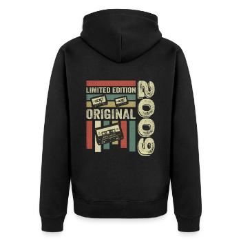 Vintage 2009 - Retro Geburtstagsspruch 2009 - Unisex Premium Bio Zip Hoodie - Schwarz - Hinten - Nico (187cm)