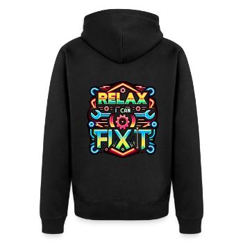 Relax I Can Fix It 32 - Unisex Premium Organic Zip Hoodie - black - Back - Nico (187cm)