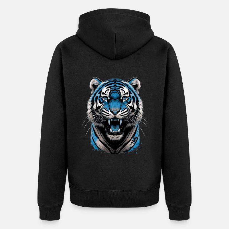 Blauer Tiger 💙 - Unisex Premium Bio Zip Hoodie - Schwarz